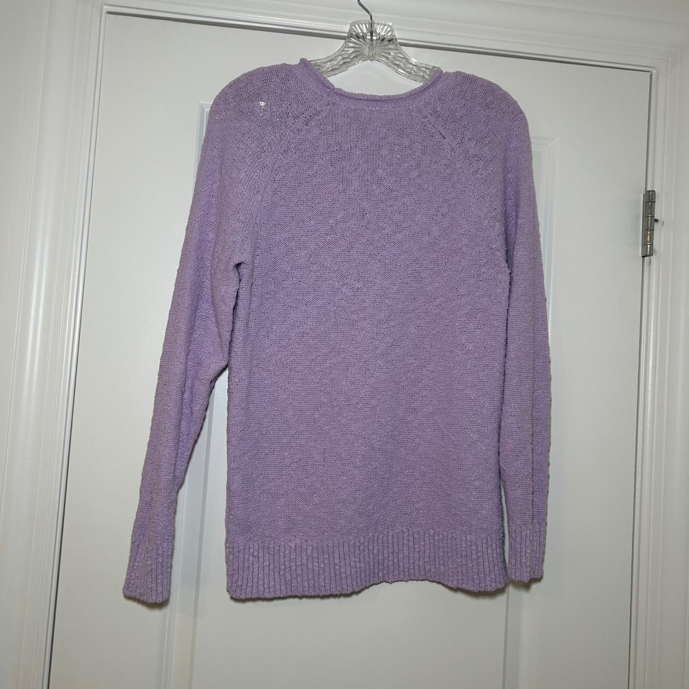 L.L. Bean Womens Lavender Purple Textured Knit Raglan Crewneck Sweater Size M - Picture 4 of 4